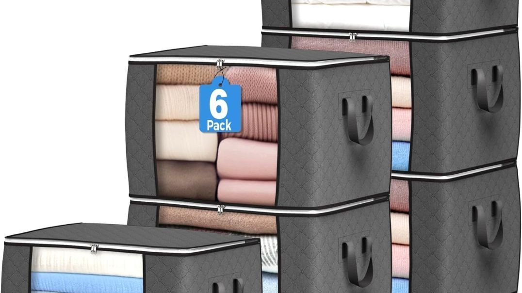 ⁣Closet Organizers Storage Containers with Reinforced Handle for Clothing, Blanket, Comforters, Bed S